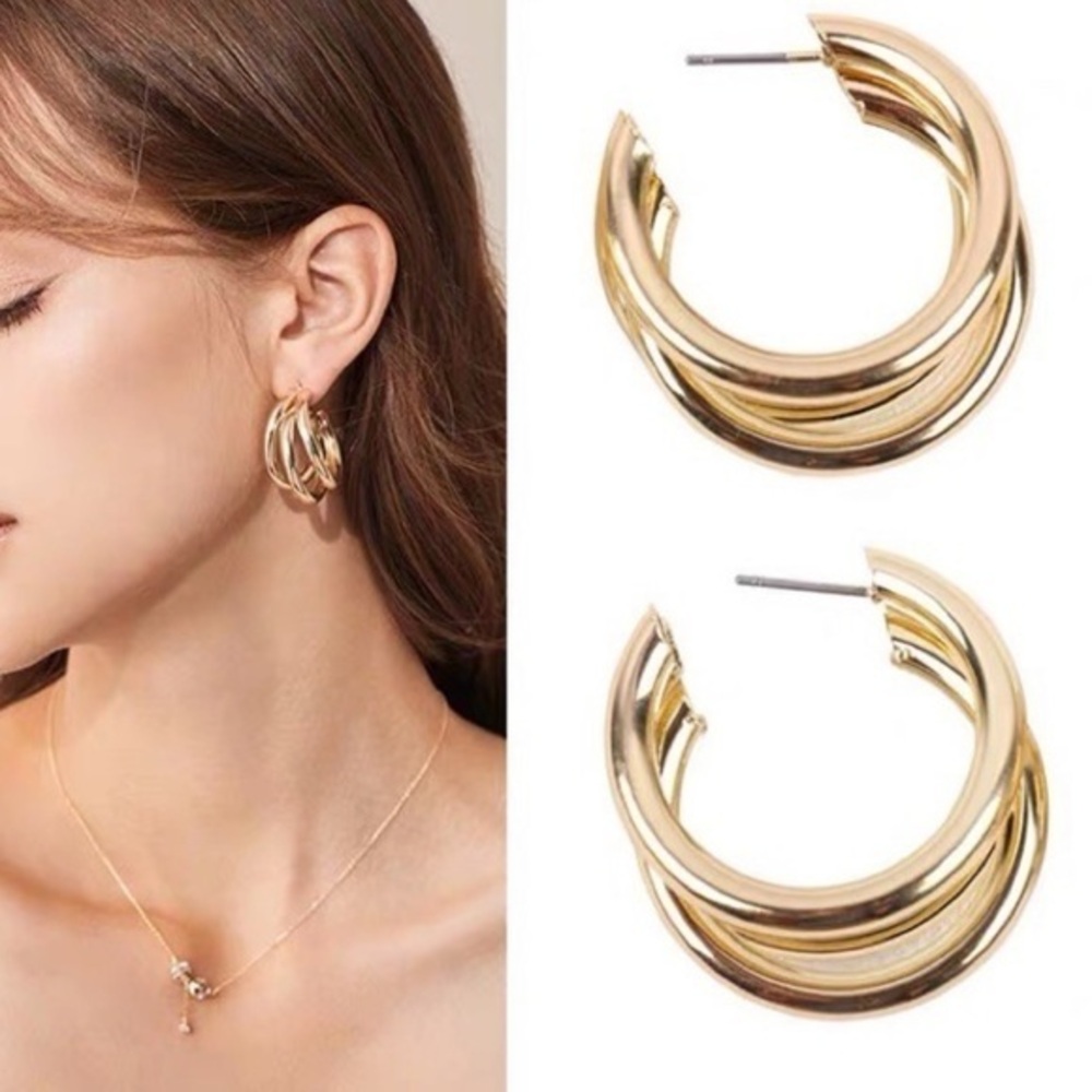 NEW Gold 3 Layer Hoop Earrings